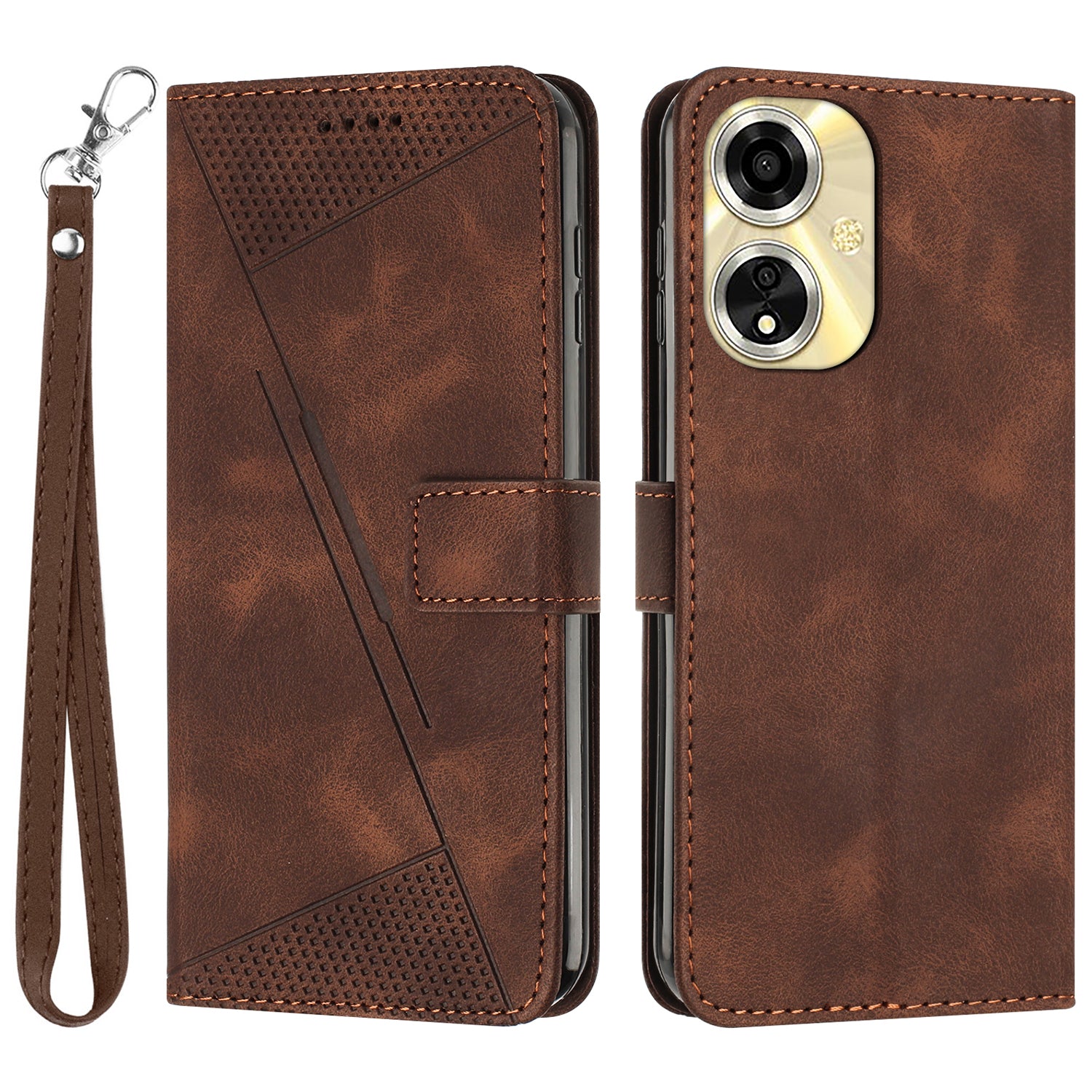 For Oppo A59 5G / A2m 5G Shockproof Case Triangle Imprinted Leather Phone Cover with Stand For Oppo A59 5G / A2m 5G Shockproof Case Triangle Imprinted Leather Phone Cover with Stand